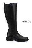 Kadın Siyah Fermuarlı Kauçuk Taban Hakiki Deri Çizme