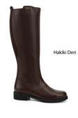Kadın Koyu Kahve Floter Fermuarlı Kauçuk Taban Hakiki Deri Çizme