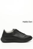 Kadın Siyah Bağcıklı Dolgu Taban Hakiki Deri  Sneaker