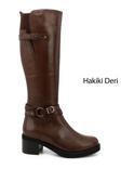 Kadın Kahve Antik Fermuarlı Kalın Topuklu Hakiki Deri Çizme