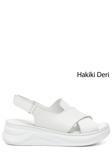 Kadın Beyaz Cırt Bantlı Dolgu Topuklu Hakiki Deri Comfort Sandalet