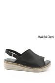 Kadın Siyah Dolgu Topuk Hakiki Deri Comfort Sandalet