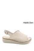 Kadın Bej Dolgu Topuk Hakiki Deri Comfort Sandalet