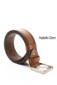 Erkek Taba Antik Hakiki Deri 4,5 Cm Dikişli Kot Kemeri
