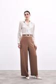 Bel Kemerli Saten Krep Pantolon - Camel
