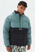 Timberland Progressive Utility Pullover Puffer Erkek 1/2 Fermuarlı Kapüşonlu Şişme Mont Siyah-Yeşil