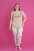 X-Dreamy Büyük Beden Pamuklu Çiçekli Kısa Kollu Pijama Takımı