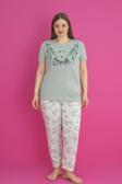 X-Dreamy Büyük Beden Pamuklu Çiçekli Kısa Kollu Pijama Takımı