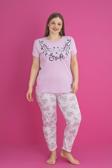 X-Dreamy Büyük Beden Pamuklu Çiçekli Kısa Kollu Pijama Takımı