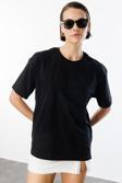  Kadın %100 Organik Pamuk Relaxed Fit Yırtmaçlı Yuvarlak Yaka T-shirt YIRTMAÇLI-T-SHIRT