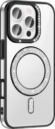 iPhone 16 Pro Kılıf Pırlanta Taş Tasarımlı M-safe Şarj Özellikli Karetta Silikon Kılıf