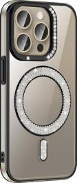 iPhone 15 Pro Max Kılıf Pırlanta Taş Tasarımlı M-safe Şarj Özellikli Karetta Silikon Kılıf