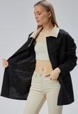 Siyah Oversize Casual Midi Trençkot