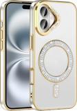 iPhone 16 Kılıf Pırlanta Taş Tasarımlı M-safe Şarj Özellikli Karetta Silikon Kapak