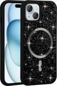 iPhone 15 Plus Kılıf Pırlanta Tasarımlı M-safe Şarj Özellikli Mozaik Silikon Kapak
