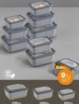 Vienev 9'lu Vip Dikdörtgen Mikrodalga Ve Difrize Uygun Saklama Kabı Seti Gri 3x(1750,1050,600 ml)