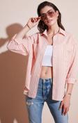 Lela Regular Fit Uzun Kollu Çizgili Bayan Gömlek 6772875 ORANJ