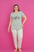 X-Dreamy Büyük Beden Pamuklu Ekose Kareli Kısa Kollu Pijama Takımı