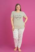 X-Dreamy Büyük Beden Pamuklu Kalp Desenli Kısa Kollu Pijama Takımı