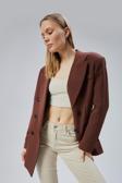 Acı Kahve Oversize Kruvaze Yaka Astarlı Blazer Ceket