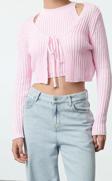 Kadın Modern Tarz Slim V Yaka Crop Triko Hırka