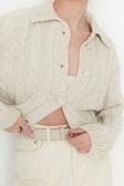 Kadın Modern Tarz Regular Polo Yaka Crop Triko Hırka