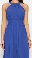 Kadın Moda Reglan Kol Boru Paça Halter Yaka Uzun Beli Büzgü Detaylı Geniş Paça Maxi Dokuma Tulum