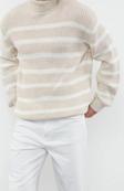 Stil Modern Unisex Regular Düşük Kol Balıkçı Yaka Casual Unisex Fit Geniş Kalıp Çizgili Triko Kazak