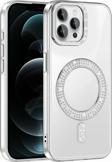 iPhone 12 Kılıf Pırlanta Taş Tasarımlı M-safe Şarj Özellikli Karetta Silikon Kapak