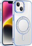 iPhone 13/14 Kılıf Pırlanta Taş Tasarımlı M-safe Şarj Özellikli Karetta Silikon Kapak