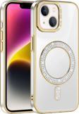 iPhone 13/14 Kılıf Pırlanta Taş Tasarımlı M-safe Şarj Özellikli Karetta Silikon Kapak
