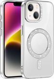 iPhone 13/14 Kılıf Pırlanta Taş Tasarımlı M-safe Şarj Özellikli Karetta Silikon Kapak