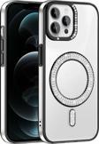 iPhone 12 Kılıf Pırlanta Taş Tasarımlı M-safe Şarj Özellikli Karetta Silikon Kapak