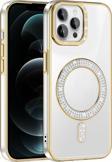 iPhone 12 Kılıf Pırlanta Taş Tasarımlı M-safe Şarj Özellikli Karetta Silikon Kapak