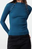 Stil Modern Kadın Regular Standart Kol Dik Yaka Pencere Cut Out Aksesuar Detaylı Triko Kazak