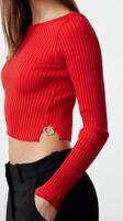 Stil Modern Kadın Crop Standart Kol Bisiklet Yaka Kalp Aksesuarlı Triko Kazak