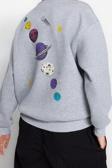 Regular Bisiklet Yaka Düşük Kol Regular Kalın İçi Polarlı Baskılı Normal Kalıp Örme Sweatshirt