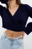 Stil Modern Kadın Crop Standart Kol Kruvaze Yumuşak Dokulu Triko Kazak