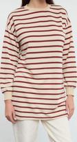 Tesettür Tarz Oversize Bisiklet Yaka Düşük Kol Regular Taş Çizgili Örme Tunik Sweatshirt