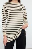 Tesettür Tarz Oversize Bisiklet Yaka Düşük Kol Regular Taş Çizgili Örme Tunik Sweatshirt