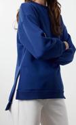 Oversize Bisiklet Yaka Düşük Kol Uzun Geniş Kalıp Yırtmaç Kalın İçi Polarlı Örme Sweatshirt