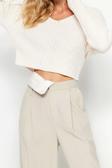 Stil Modern Kadın Crop Standart Kol V Yaka Basic Triko Kazak