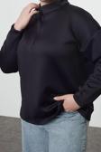 Büyük Beden Tarz Oversize Dik Yaka Düşük Kol Uzun Geniş Kalıp Örme Sweatshirt
