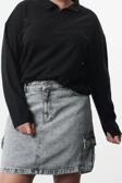 Büyük Beden Tarz Regular Dik Yaka Düşük Kol Crop Fermuarlı Selanik İnce Örme Sweatshirt