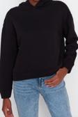 Tarz Regular Kapüşonlu Düşük Kol Regular Normal Kalıp Basic Kalın İçi Polarlı Örme Sweatshirt