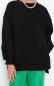Oversize Bisiklet Yaka Düşük Kol Uzun Geniş Kalıp Yırtmaç Kalın İçi Polarlı Örme Sweatshirt