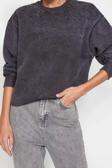 Regular Bisiklet Yaka Düşük Kol Regular Eskitme Kalın İçi Polarlı İnci Detaylı Örme Sweatshirt