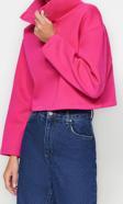 Crop Dik Yaka Standart Kol Crop Rahat Kesim Crop Çıtçıtlı Kalın İçi Polarlı Örme Sweatshirt