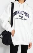Oversize Kapüşonlu Standart Kol Standart Kalın Polarlı Baskılı Geniş Kalıp Örme Sweatshirt