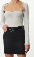 Stil Kadın Büzgü Drape ve Aksesuar Detaylı Dar Kalıp Boy Bluz Regular Örme Slim Kalıp